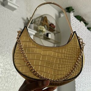 Gold Croc-Embossed Women's Bag